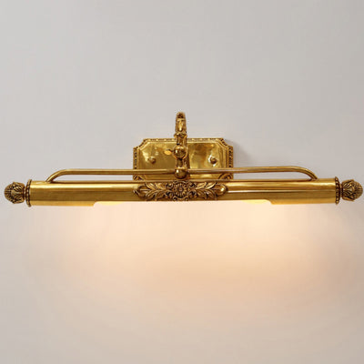 Traditional French Cylinder Engraving Carving Full Brass 2-Light Vanity Light Wall Sconce Lamp For Bathroom