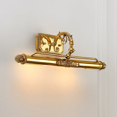 Traditional French Cylinder Engraving Carving Full Brass 2-Light Vanity Light Wall Sconce Lamp For Bathroom