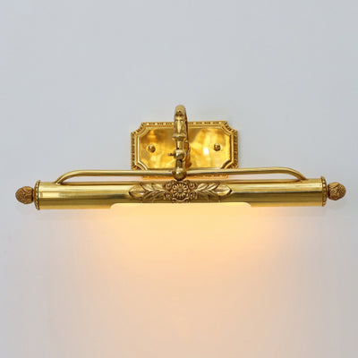 Traditional French Cylinder Engraving Carving Full Brass 2-Light Vanity Light Wall Sconce Lamp For Bathroom