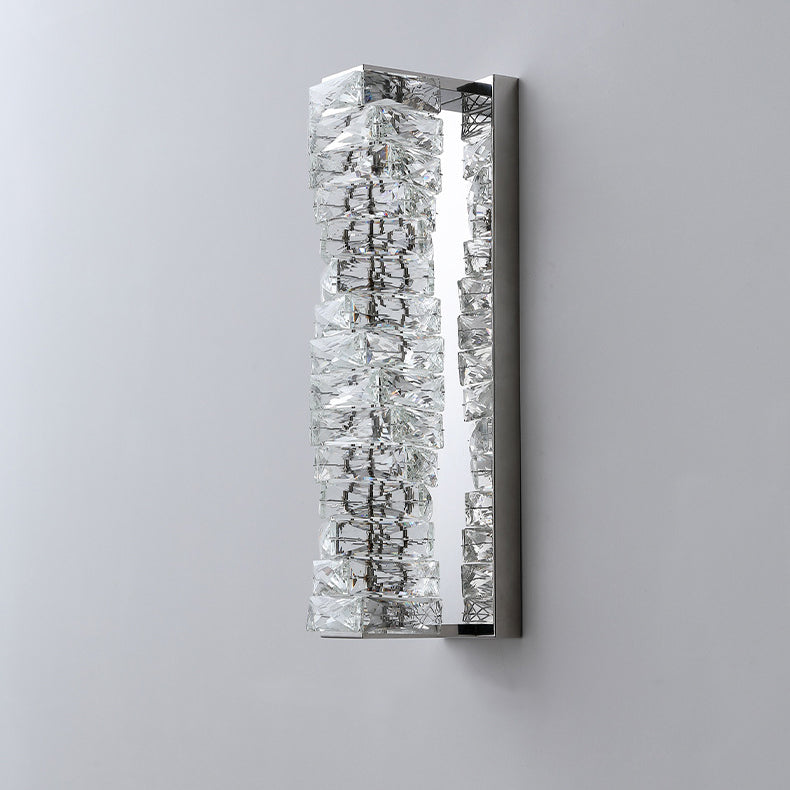 Contemporary Luxury Rectangular Irregular Crystal Column Stainless Steel LED Wall Sconce Lamp For Living Room