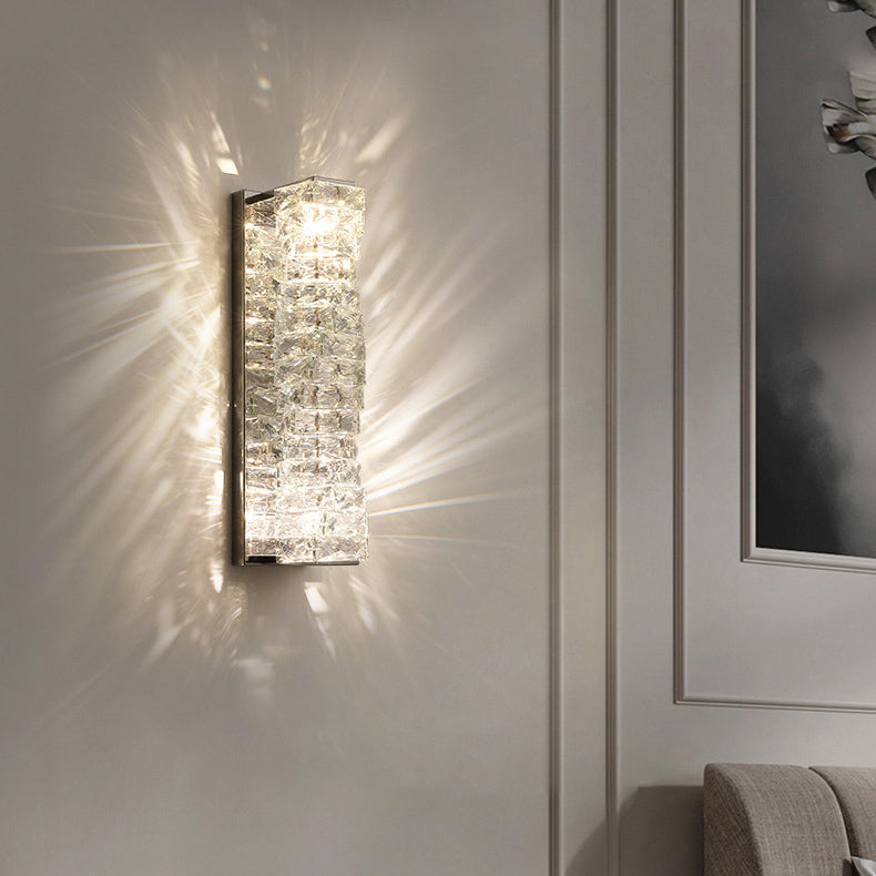 Contemporary Luxury Rectangular Irregular Crystal Column Stainless Steel LED Wall Sconce Lamp For Living Room