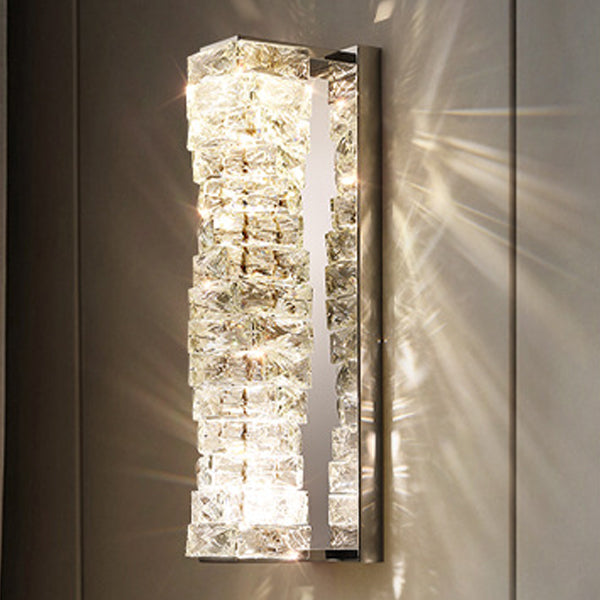 Contemporary Luxury Rectangular Irregular Crystal Column Stainless Steel LED Wall Sconce Lamp For Living Room