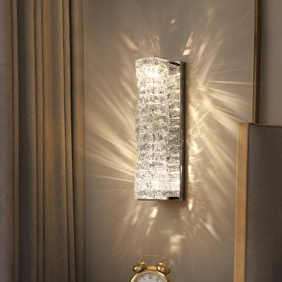 Contemporary Luxury Rectangular Irregular Crystal Column Stainless Steel LED Wall Sconce Lamp For Living Room