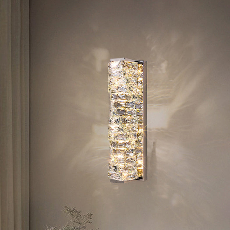 Contemporary Luxury Rectangular Irregular Crystal Column Stainless Steel LED Wall Sconce Lamp For Living Room