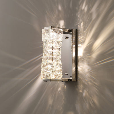 Contemporary Luxury Rectangular Irregular Crystal Column Stainless Steel LED Wall Sconce Lamp For Living Room