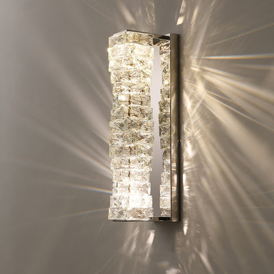 Contemporary Luxury Rectangular Irregular Crystal Column Stainless Steel LED Wall Sconce Lamp For Living Room