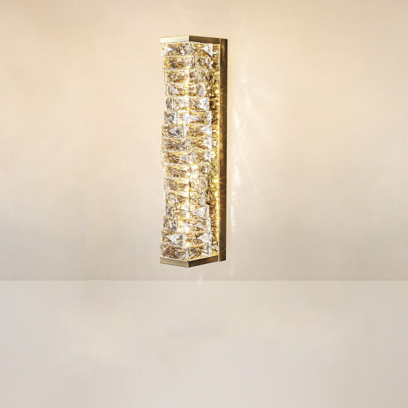 Contemporary Luxury Rectangular Irregular Crystal Column Stainless Steel LED Wall Sconce Lamp For Living Room