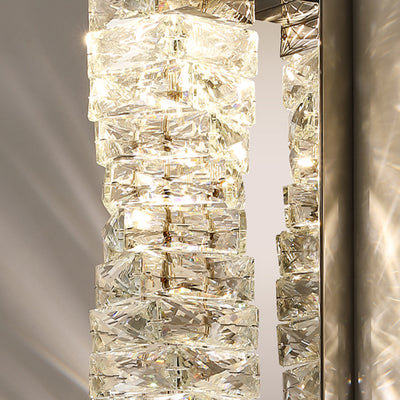 Contemporary Luxury Rectangular Irregular Crystal Column Stainless Steel LED Wall Sconce Lamp For Living Room