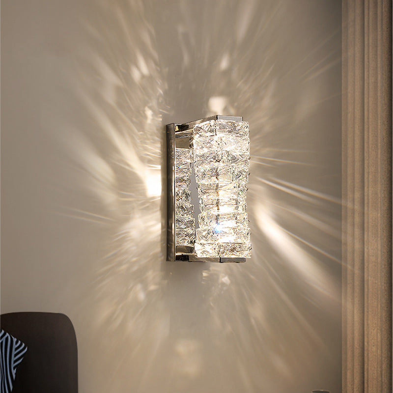 Contemporary Luxury Rectangular Irregular Crystal Column Stainless Steel LED Wall Sconce Lamp For Living Room