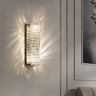 Contemporary Luxury Rectangular Irregular Crystal Column Stainless Steel LED Wall Sconce Lamp For Living Room