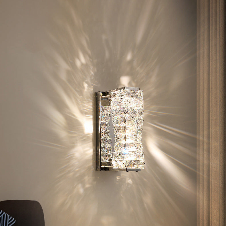 Contemporary Luxury Rectangular Irregular Crystal Column Stainless Steel LED Wall Sconce Lamp For Living Room