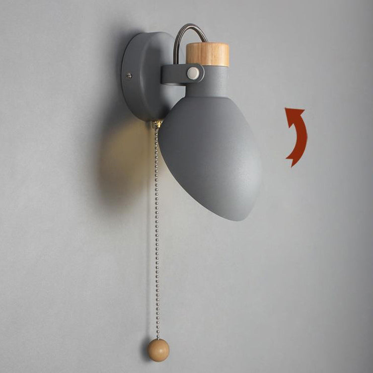 Modern Minimalist Round Spoon Shape Metal Wood 1-Light Wall Sconce Lamp For Bedroom