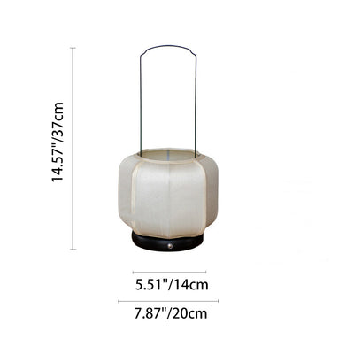 Traditional Chinese Round Lantern Shape Metal Base Silk Fabric LED Table Lamp For Bedroom