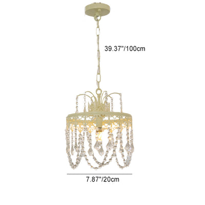 Traditional French Round Branch Crystal String Iron 1-Light Chandelier For Living Room