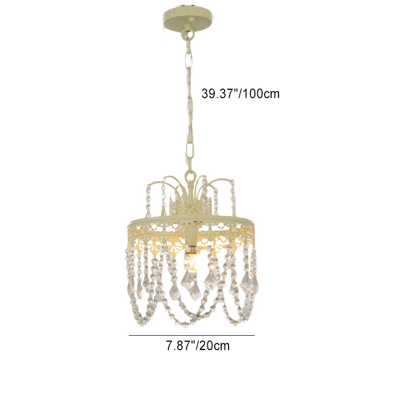 Traditional French Round Branch Crystal String Iron 1-Light Chandelier For Living Room