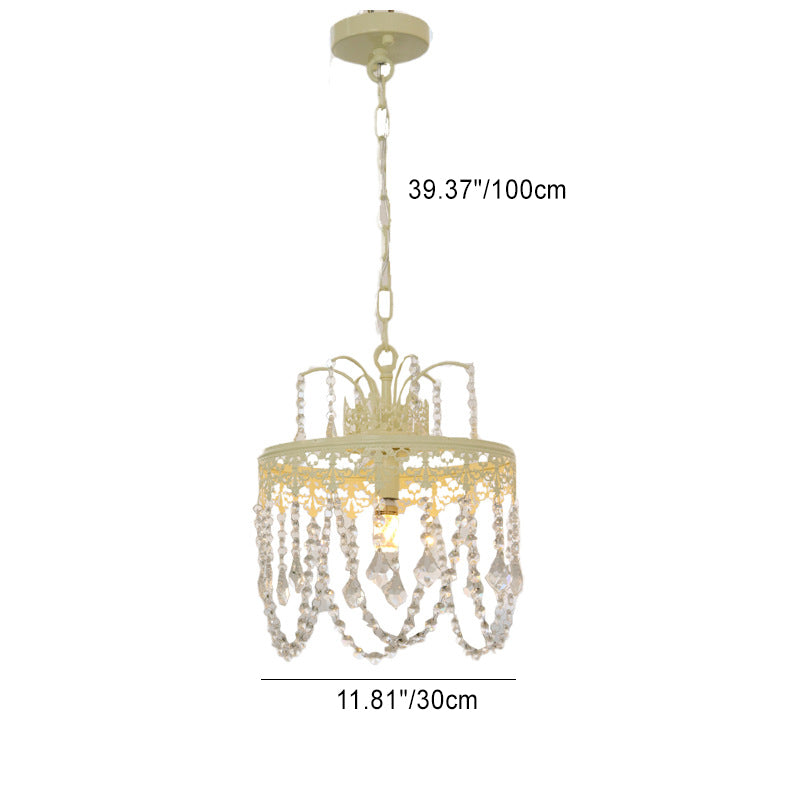 Traditional French Round Branch Crystal String Iron 1-Light Chandelier For Living Room