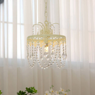 Traditional French Round Branch Crystal String Iron 1-Light Chandelier For Living Room