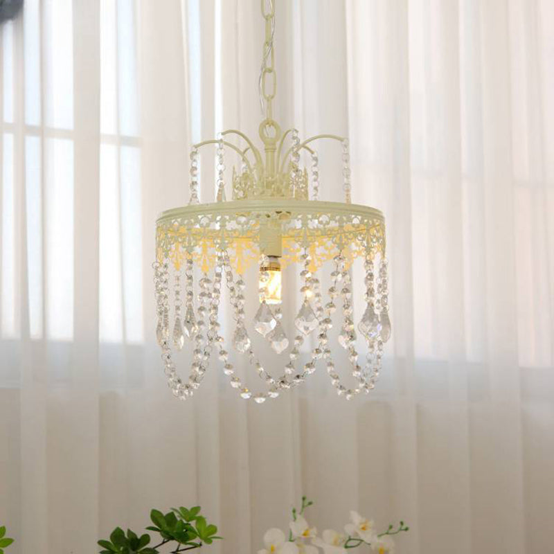 Traditional French Round Branch Crystal String Iron 1-Light Chandelier For Living Room