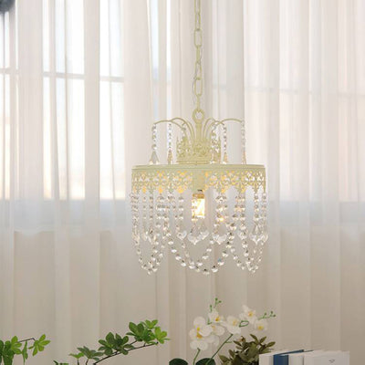 Traditional French Round Branch Crystal String Iron 1-Light Chandelier For Living Room