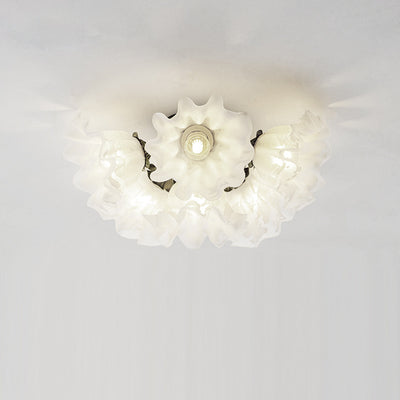 Contemporary Creative Bell Orchid Flower Iron Acrylic Shade 6-Light Semi-Flush Mount Ceiling Light For Bedroom