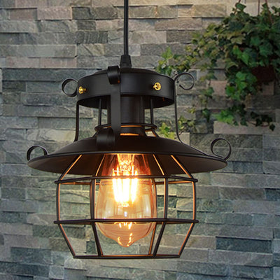 Contemporary Industrial Hexagonal Cage Iron Frame 1-Light Pendant Light For Living Room