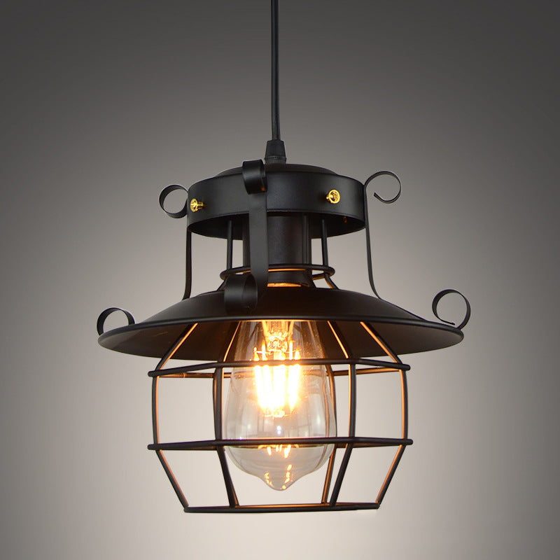 Contemporary Industrial Hexagonal Cage Iron Frame 1-Light Pendant Light For Living Room