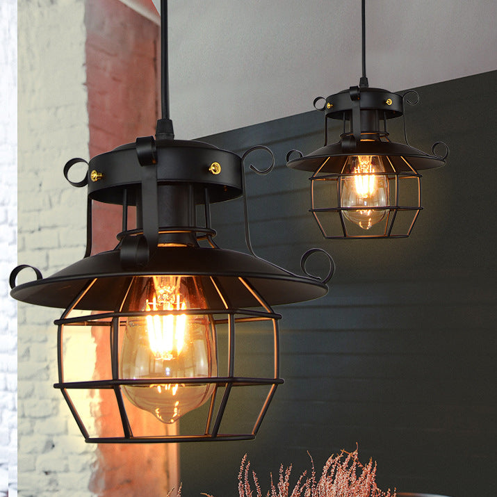 Contemporary Industrial Hexagonal Cage Iron Frame 1-Light Pendant Light For Living Room