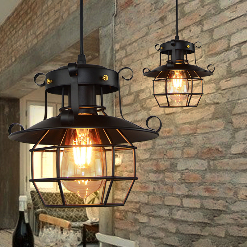 Contemporary Industrial Hexagonal Cage Iron Frame 1-Light Pendant Light For Living Room