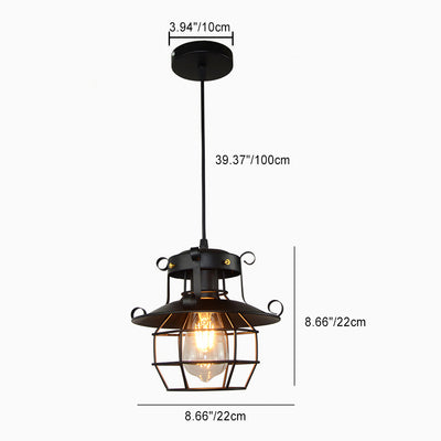 Contemporary Industrial Hexagonal Cage Iron Frame 1-Light Pendant Light For Living Room