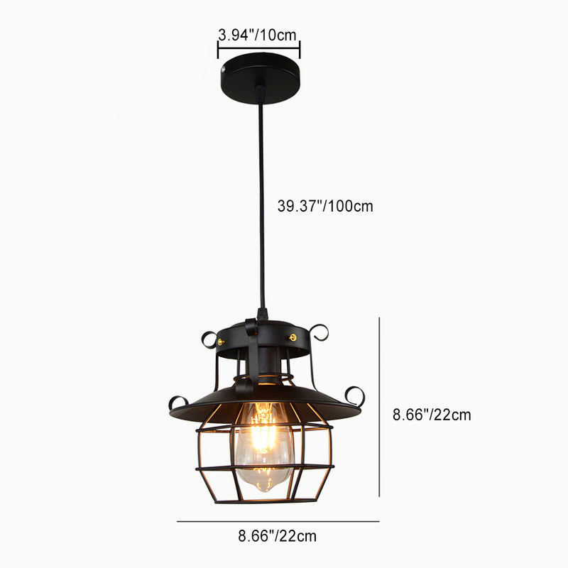 Contemporary Industrial Hexagonal Cage Iron Frame 1-Light Pendant Light For Living Room