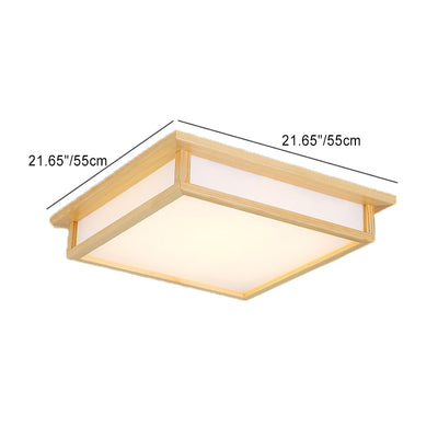 Traditional Japanese Square Wood Acrylic LED Flush Mount Ceiling Light For Bedroom