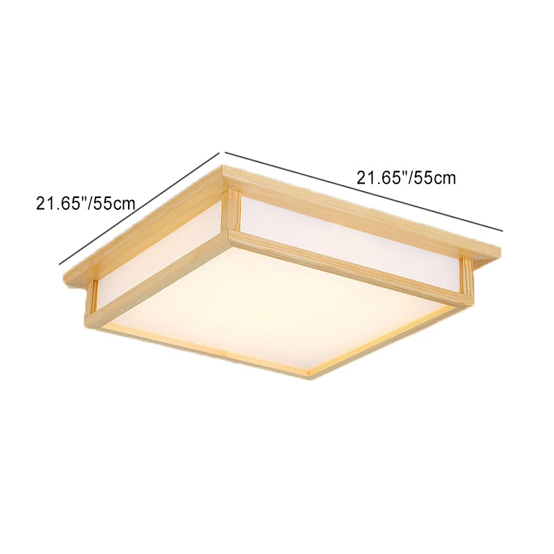 Traditional Japanese Square Wood Acrylic LED Flush Mount Ceiling Light For Bedroom