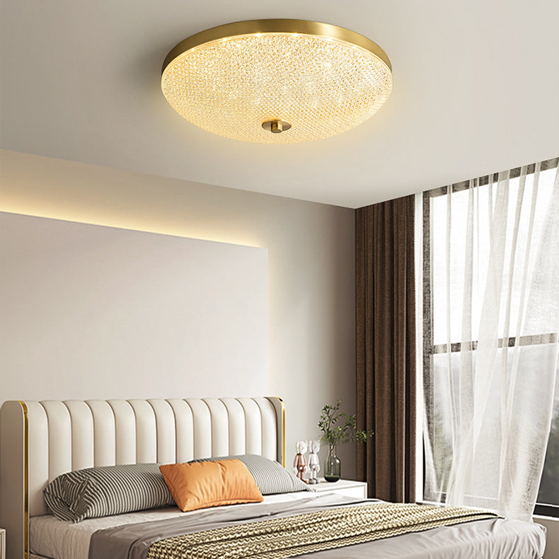 Modern Luxury Round Full Copper Acrylic LED Flush Mount Ceiling Light For Living Room