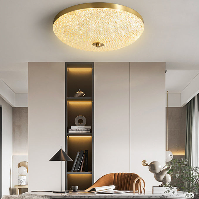 Modern Luxury Round Full Copper Acrylic LED Flush Mount Ceiling Light For Living Room