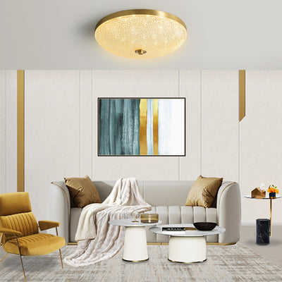 Modern Luxury Round Full Copper Acrylic LED Flush Mount Ceiling Light For Living Room