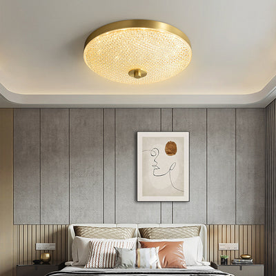 Modern Luxury Round Full Copper Acrylic LED Flush Mount Ceiling Light For Living Room