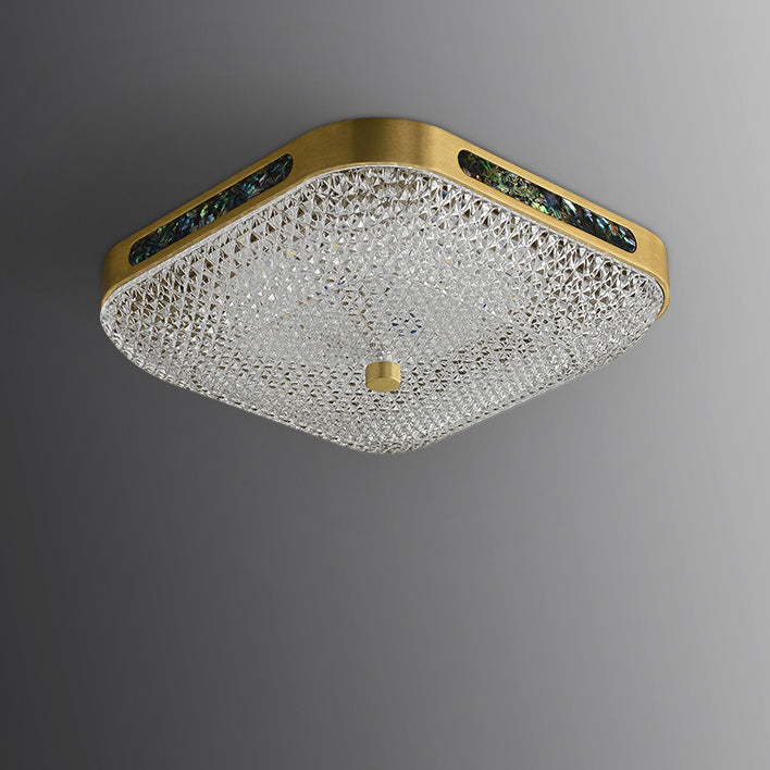 Modern Luxury Square Full Copper Acrylic Aluminum LED Flush Mount Ceiling Light For Living Room