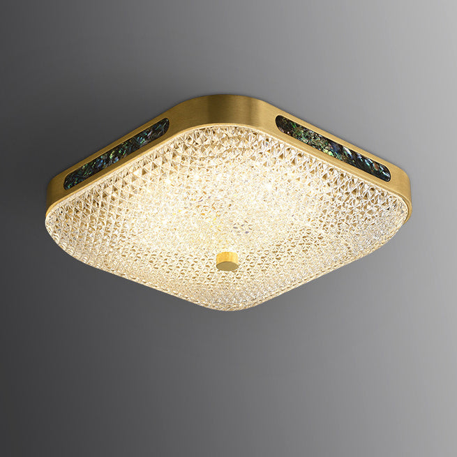 Modern Luxury Square Full Copper Acrylic Aluminum LED Flush Mount Ceiling Light For Living Room