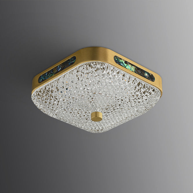 Modern Luxury Square Full Copper Acrylic Aluminum LED Flush Mount Ceiling Light For Living Room