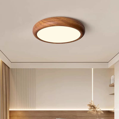 Traditional Japanese Round Iron Acrylic Shade LED Flush Mount Ceiling Light For Bedroom