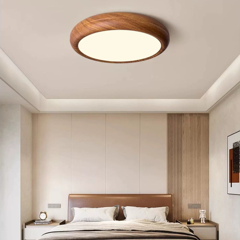 Traditional Japanese Round Iron Acrylic Shade LED Flush Mount Ceiling Light For Bedroom