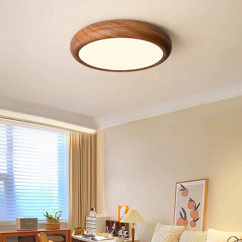 Traditional Japanese Round Iron Acrylic Shade LED Flush Mount Ceiling Light For Bedroom