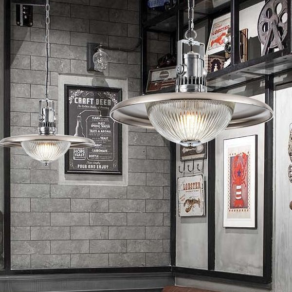 Contemporary Industrial Hardware Disc Glass Shade 1-Light Pendant Light For Living Room