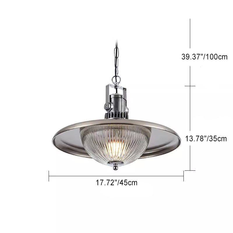 Contemporary Industrial Hardware Disc Glass Shade 1-Light Pendant Light For Living Room