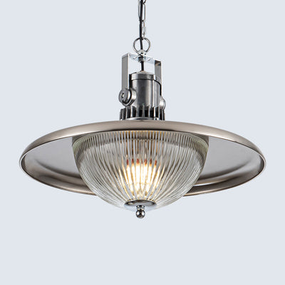 Contemporary Industrial Hardware Disc Glass Shade 1-Light Pendant Light For Living Room