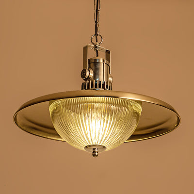 Contemporary Industrial Hardware Disc Glass Shade 1-Light Pendant Light For Living Room