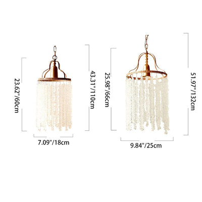 Traditional French Round Iron Crystal Tassel 1-Light Pendant Light For Living Room