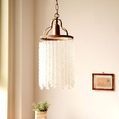 Traditional French Round Iron Crystal Tassel 1-Light Pendant Light For Living Room