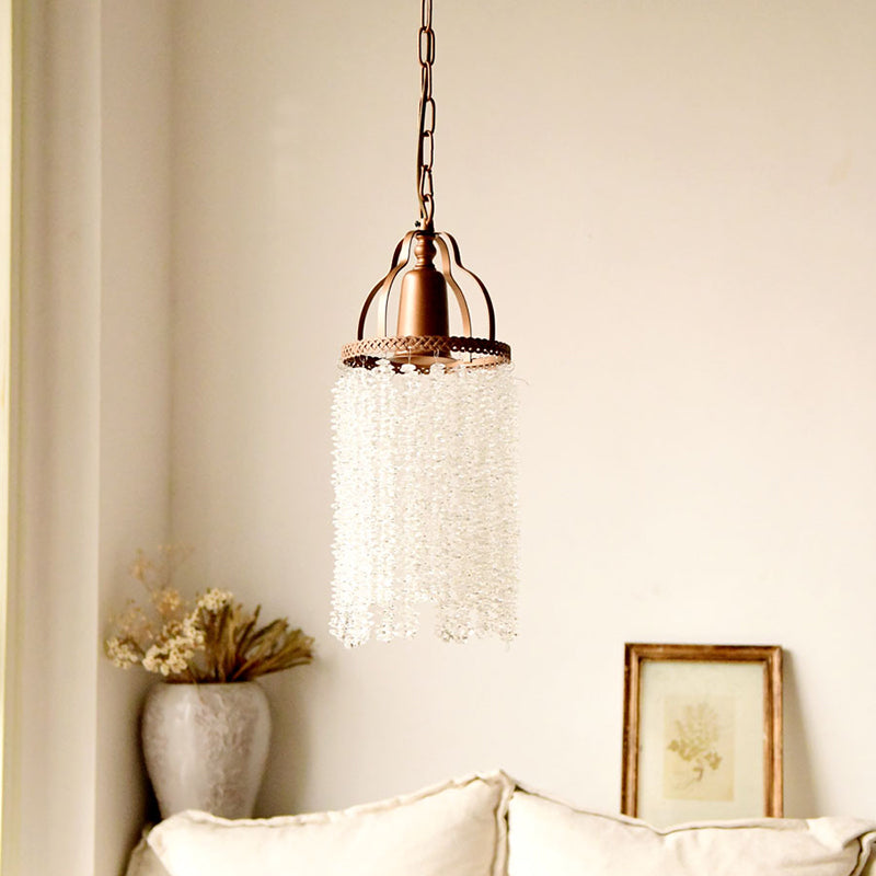 Traditional French Round Iron Crystal Tassel 1-Light Pendant Light For Living Room