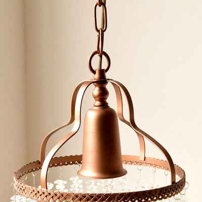 Traditional French Round Iron Crystal Tassel 1-Light Pendant Light For Living Room